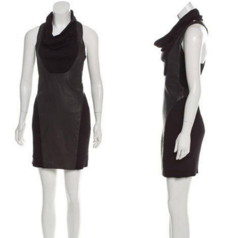 Helmut Lang Black Leather-Trimmed Mini Dress